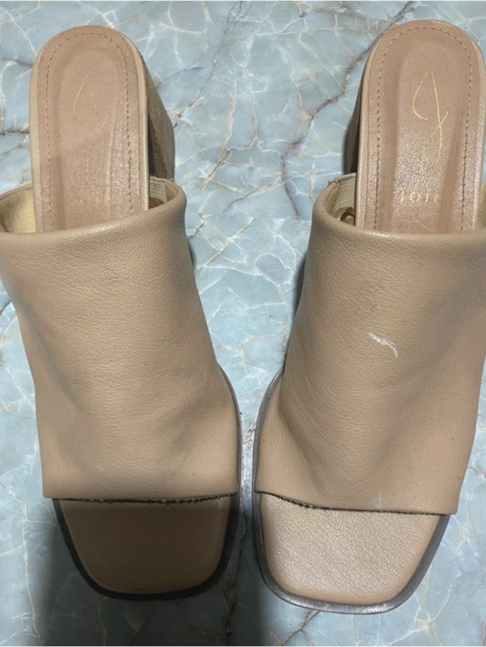 Joie Beige Leather Slide Mules - 6.5